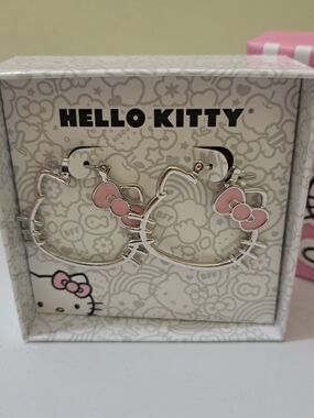 Hello Kitty Silver Hoop Earrings with Pink Bows